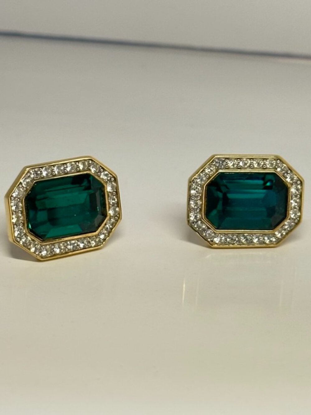 Givenchy Paris New York Earrings: Clip-on, Vintage, RARE, Emerald/Diamond Style